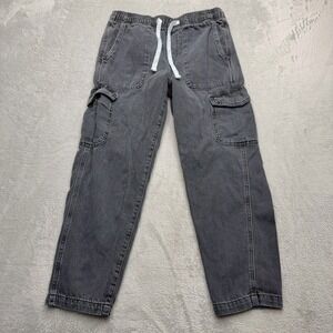 Gap Easy Jean Pants XS Black Denim Cargo Straight Leg Elastic Waist Drawstring